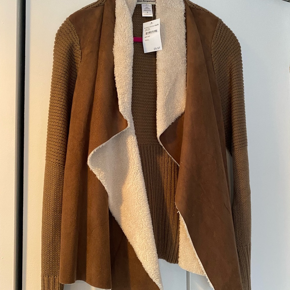 Cardigan faux suede detail